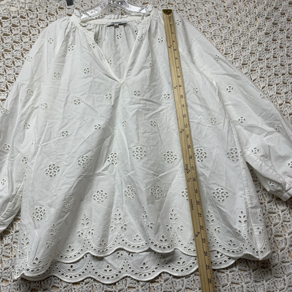 Madewell Eyelet Popover Blouse Top Shirt Women XS White Scalloped Blouse G1542 - Picture 6 of 10